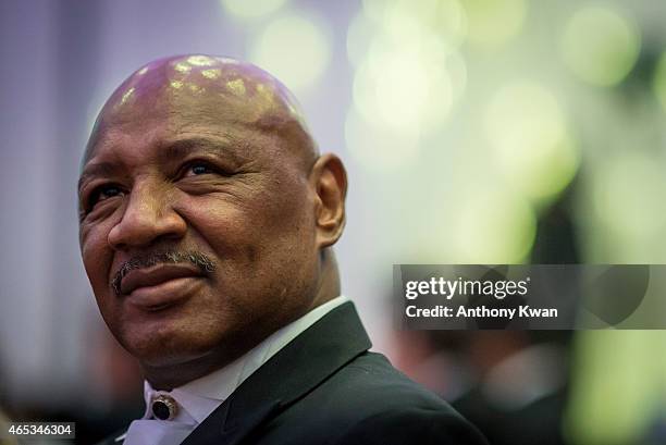 Laureus Academy Member Marvelous Marvin Hagler attends a fundraising dinner of Operation Breakthrough at Kai Tak Cruise Terminal on March 6, 2015 in...