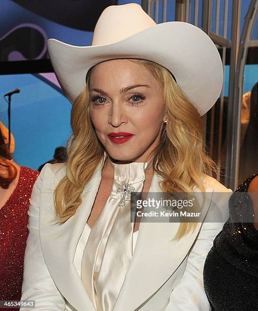Madonna attends the 56th GRAMMY Awards at Staples Center on January 26, 2014 in Los Angeles, California.