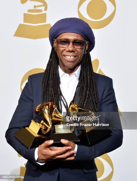 Musician Nile Rodgers poses in the press room during the 56th GRAMMY Awards at Staples Center on January 26, 2014 in Los Angeles, California. The...