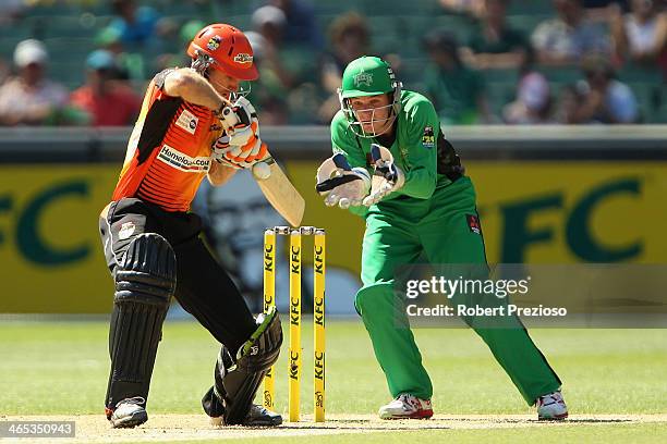 Simon Katich of the Scorchers plays a shot during the Big Bash League match between the Melbourne Stars and the Perth Scorchers at Melbourne Cricket...