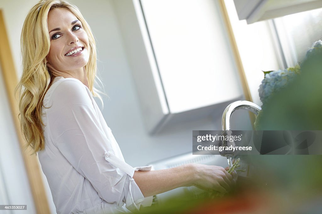 Working in her kitchen