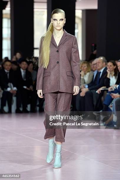 Model walks the runway during the Christian Dior show as part of the Paris Fashion Week Womenswear Fall/Winter 2015/2016 on March 6, 2015 in Paris,...