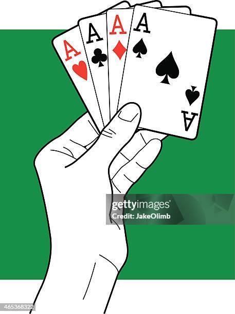 hand holding aces line art - hand holding card stock illustrations