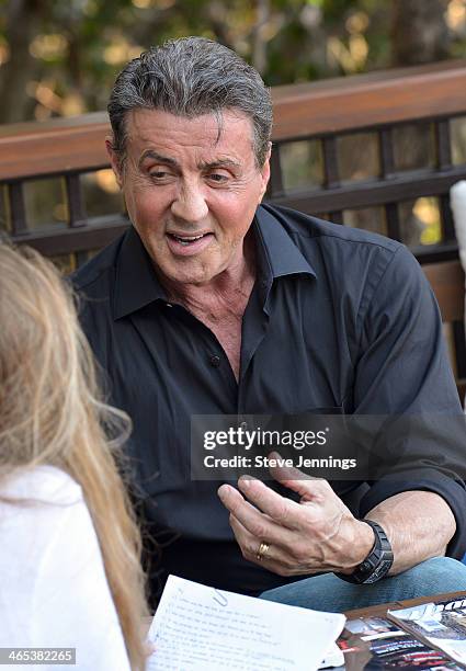 Sylvester Stallone is interviewed before attending a private dinner to celebrate the 9th Annual Acapulco Film Festival on January 25, 2014 in...