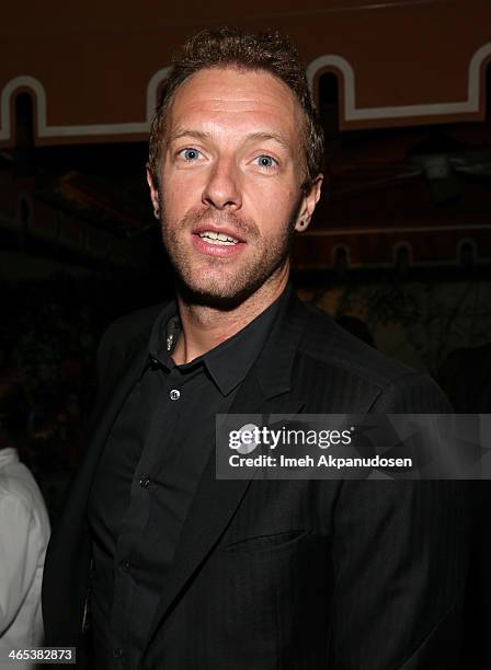 Recording artist Chris Martin attends the Warner Music Group annual GRAMMY celebration on January 26, 2014 in Los Angeles, California.