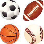 Soccer, gridiron, basketball and baseball balls