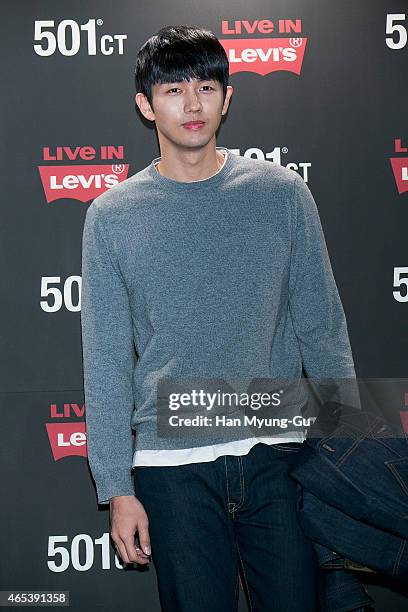 Seulong of South Korean boy band 2AM attends the photo call for Levi's 501CT Launch on March 6, 2015 in Seoul, South Korea.