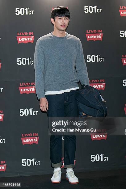 Seulong of South Korean boy band 2AM attends the photo call for Levi's 501CT Launch on March 6, 2015 in Seoul, South Korea.