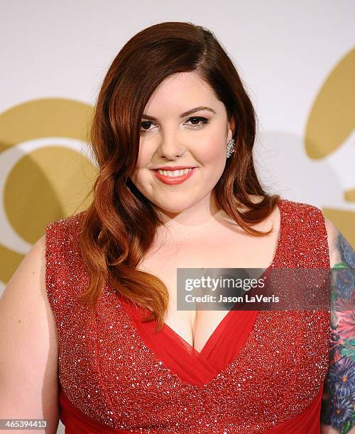 Singer Mary Lambert poses in the press room at the 56th GRAMMY Awards at Staples Center on January 26, 2014 in Los Angeles, California.