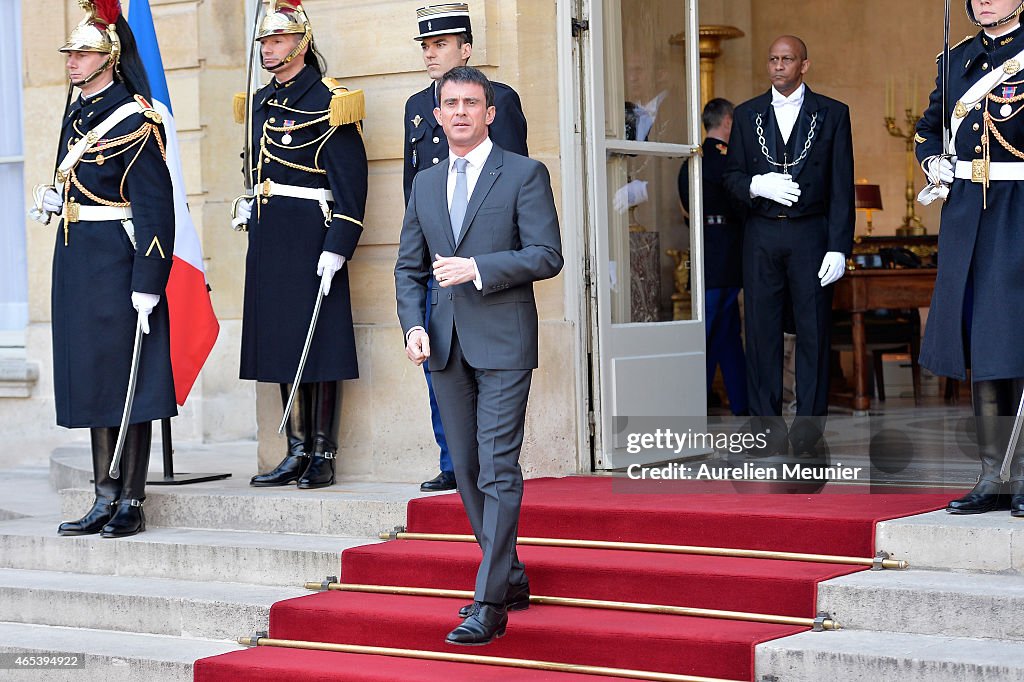 Manuel Valls Receives Then Quebec Prime Minister Philippe Couillard At Hotel Matignon