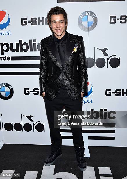 Singer Austin Mahone arrives at the Republic Records Post GRAMMY Party at 1 OAK on January 26, 2014 in West Hollywood, California.