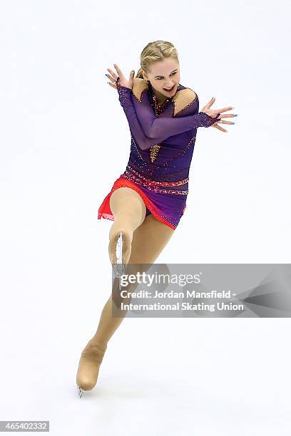 Serafima Sakhanovich of Russia performs during the Women's Free Skating on Day 3 of the ISU World Junior Figure Skating Championships at Tondiraba...