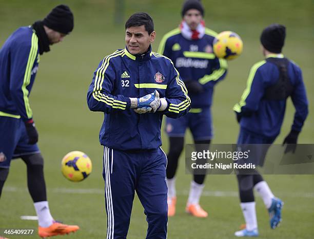 New signing Oscar Ustari of Sunderland during a training session at the clubs Academy of Light on January 27, 2014 in Sunderland, England.