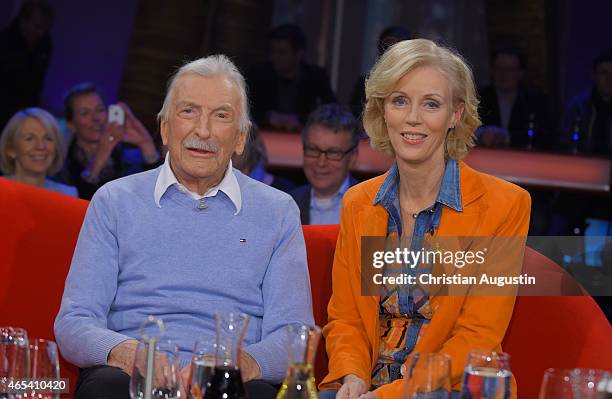 James Last and his wife Christine Grundner attend NDR Talkshow at NDR Studios on March 6, 2015 in Hamburg, Germany.