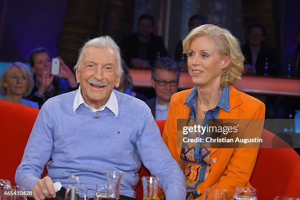 James Last and his wife Christine Grundner attend NDR Talkshow at NDR Studios on March 6, 2015 in Hamburg, Germany.