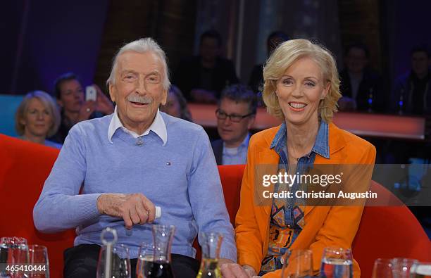 James Last and his wife Christine Grundner attend NDR Talkshow at NDR Studios on March 6, 2015 in Hamburg, Germany.