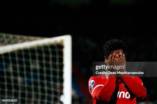 Renato Tapia of Twente reacts after a missed chance on goal during the Dutch Eredivisie match between Willem II Tilburg and FC Twente held at Koning...