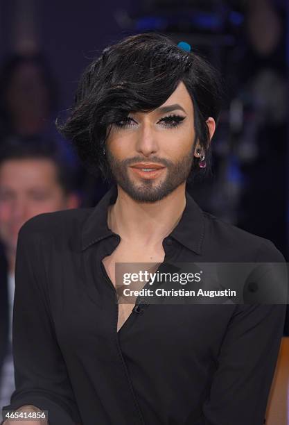 Conchita attends NDR Talkshow at NDR Studios on March 6, 2015 in Hamburg, Germany.