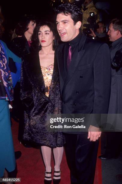 Actor Antonio Banderas and wife Ana Leza attend "The Mambo Kings" New York City Premiere on February 12, 1992 at the Ziegfeld Theatre in New York...