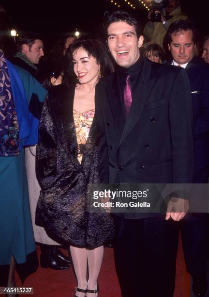Actor Antonio Banderas and wife Ana Leza attend "The Mambo Kings" New York City Premiere on February 12, 1992 at the Ziegfeld Theatre in New York...