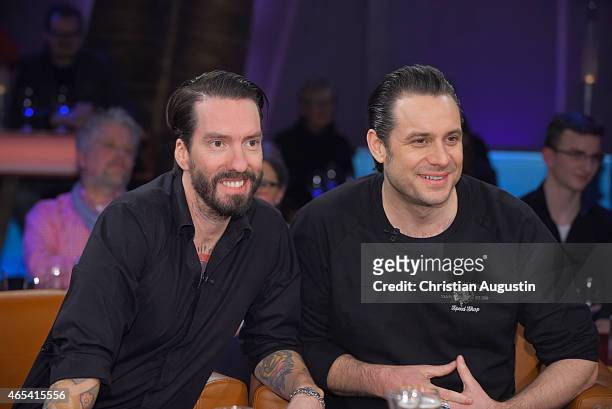 The Boss Hoss Alec Voelkel and Sascha Vollmer attend NDR Talkshow at NDR Studios on March 6, 2015 in Hamburg, Germany.