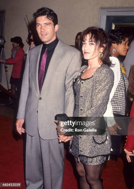 Actor Antonio Banderas and wife Ana Leza attend "The Mambo Kings" Westwood Premiere on February 26, 1992 at the Mann Bruin Theatre in Westwood,...