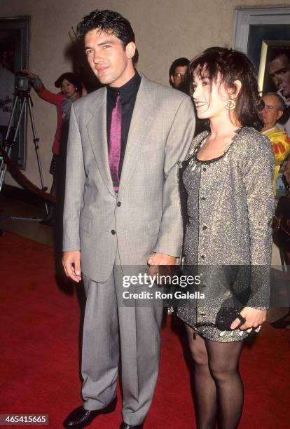 Actor Antonio Banderas and wife Ana Leza attend "The Mambo Kings" Westwood Premiere on February 26, 1992 at the Mann Bruin Theatre in Westwood,...