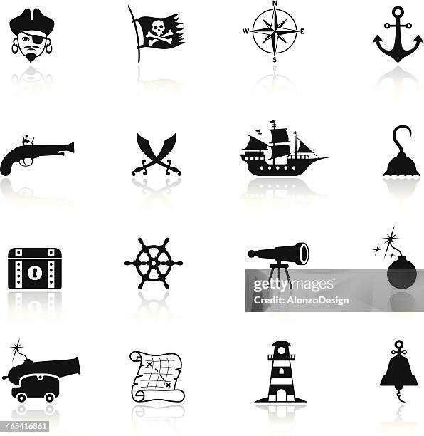 pirate icon-set - pirate flag stock-grafiken, -clipart, -cartoons und -symbole