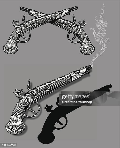 stockillustraties, clipart, cartoons en iconen met flintlock pistol - gun - handgun