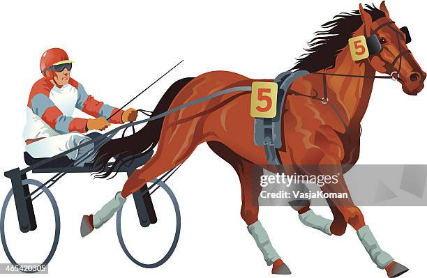 harness racing horse in full flight - harness racing stock illustrations