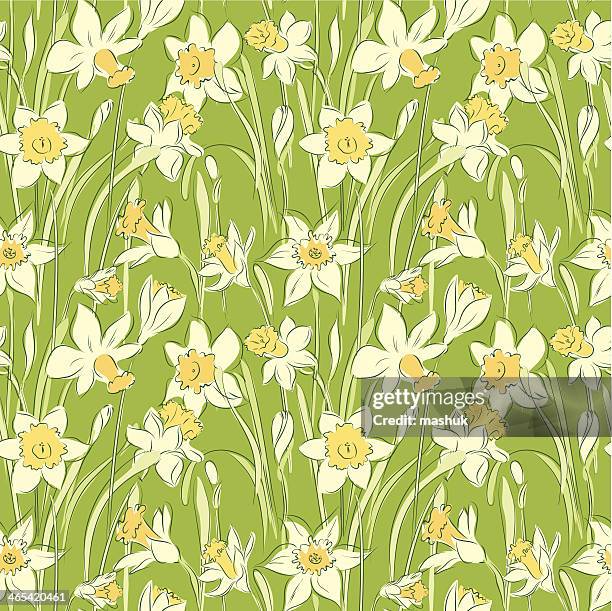 ilustrações de stock, clip art, desenhos animados e ícones de narciso sem costura padrão - daffodils