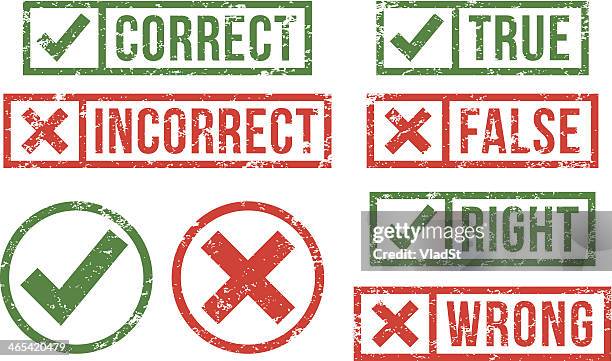 stockillustraties, clipart, cartoons en iconen met correct, incorrect rubber stamps - fout