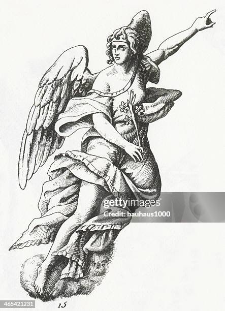 angel der verkündigung mariä-gravur - angel statue stock-grafiken, -clipart, -cartoons und -symbole