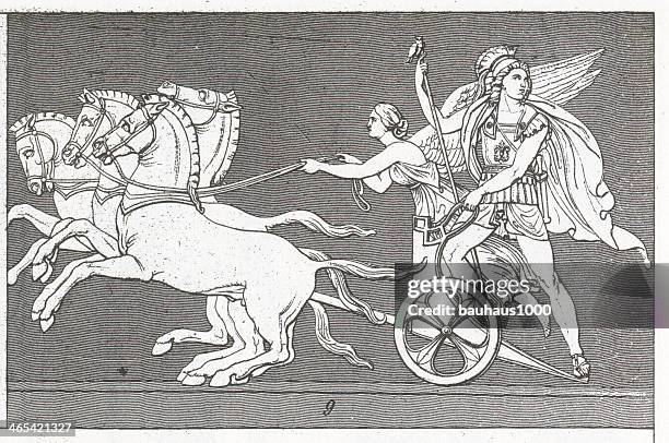 stockillustraties, clipart, cartoons en iconen met procession of alexander relief - chariot