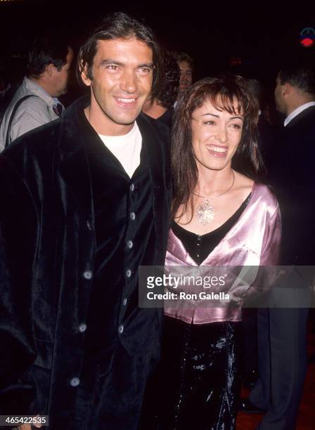 Actor Antonio Banderas and wife Ana Leza attend the "Reservoir Dogs" New York City Premiere on October 12, 1992 at the Loews 19th Street Theatre in...