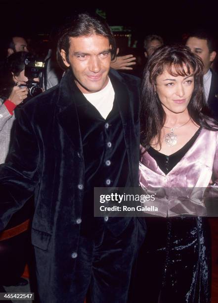 Actor Antonio Banderas and wife Ana Leza attend the "Reservoir Dogs" New York City Premiere on October 12, 1992 at the Loews 19th Street Theatre in...