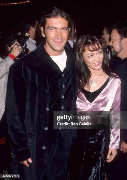 Actor Antonio Banderas and wife Ana Leza attend the "Reservoir Dogs" New York City Premiere on October 12, 1992 at the Loews 19th Street Theatre in...