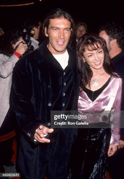 Actor Antonio Banderas and wife Ana Leza attend the "Reservoir Dogs" New York City Premiere on October 12, 1992 at the Loews 19th Street Theatre in...