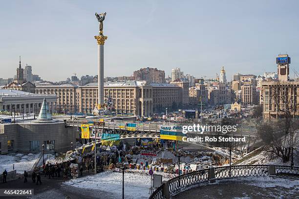 General view of Independence Square on January 27, 2013 in Kiev, Ukraine. Unrest is spreading across Ukraine, with activists taking over municipal...