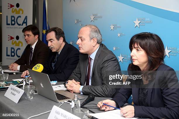 Belgian League Against Antisemitism lawyer Christophe Goossens, Vice Chairperson Isaac Franco, Chairperson Joel Rubinfeld and Vice Chairperson Odile...