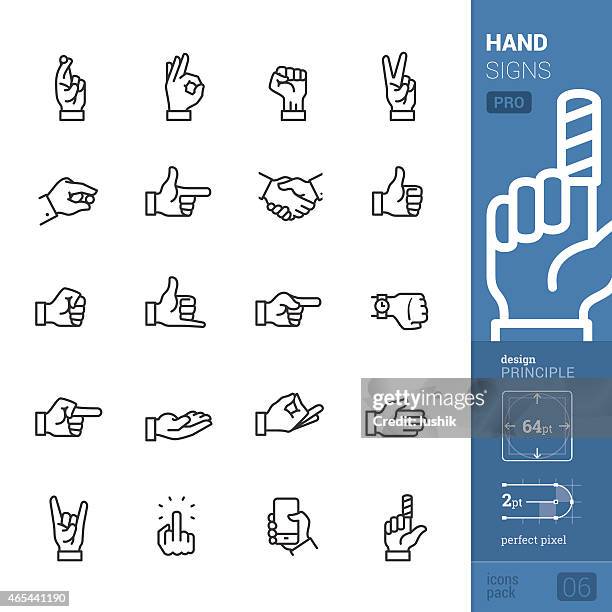 hand signs vector icons - pro pack - v sign stock illustrations