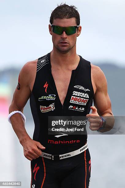 Dylan McNeice on the run leg of the New Zealand Ironman on March 7, 2015 in Taupo, New Zealand.