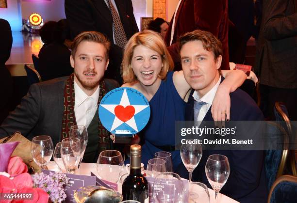 Arthur Darvill, Jodie Whittaker and Andrew Buchan pose with Broadchurch's award for TV Drama at the South Bank Sky Arts awards at the Dorchester...