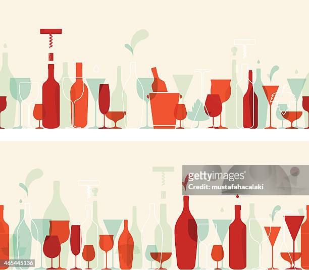illustrazioni stock, clip art, cartoni animati e icone di tendenza di banner di vino senza cuciture con colori retrò - refreshment