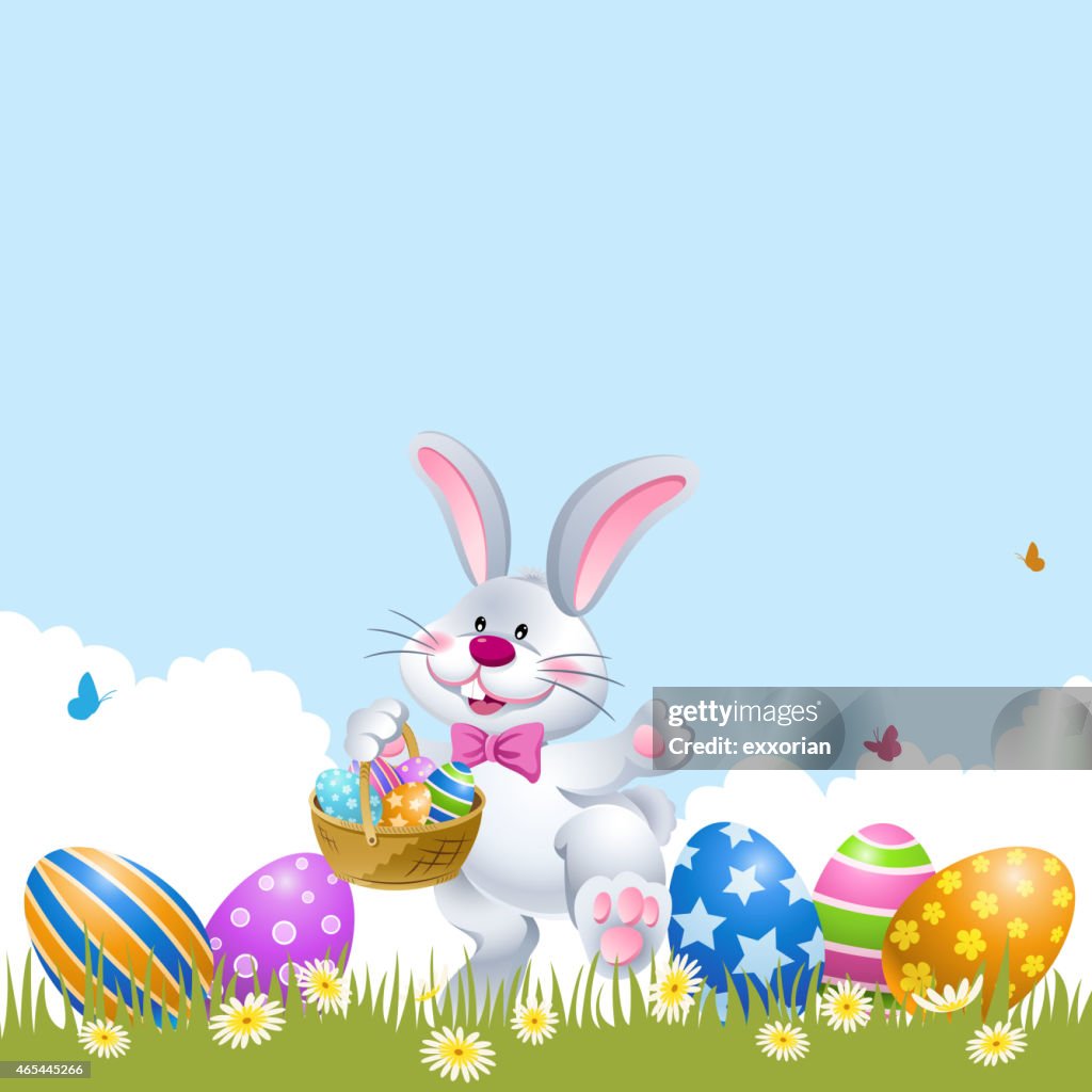 Easter Rabbit Palying Easter Egg Hunt