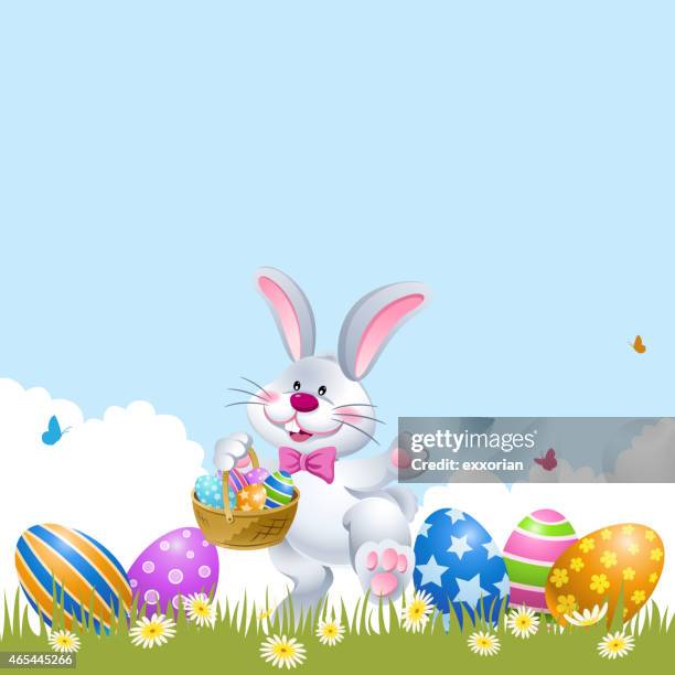 easter rabbit palying easter egg hunt - easter bunny 幅插畫檔、美工圖案、卡通及圖標