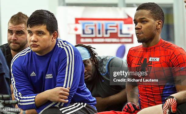 Players listen to the coach. The new Global Indoor Football League is holding a combine at a facility in Mississauga. Coaches and some announced...
