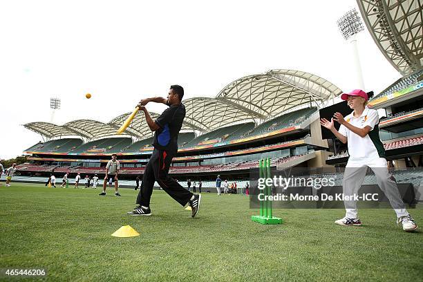 Shakib Al Hasan of Bangladesh bats during the ICC Charity Coaching Clinic at the Adelaide Oval on March 7, 2015 in Adelaide, Australia.