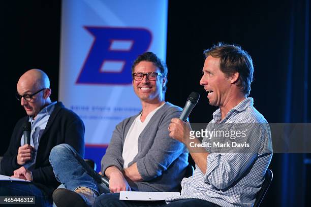 Jim Rash, Nat Faxon and Will McCormack attend the 4th Annual Sun Valley Film Festival "Screenwriters Lab" held at NexStage on March 6, 2015 in Sun...