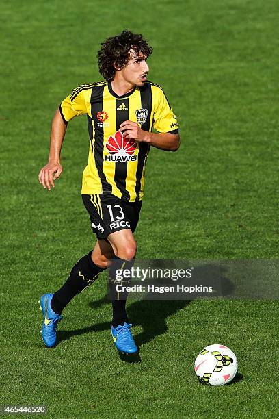 Albert Riera of the Phoenix looks to pass during the round 20 A-League match between the Wellington Phoenix and Adelaide United at Hutt Recreation...